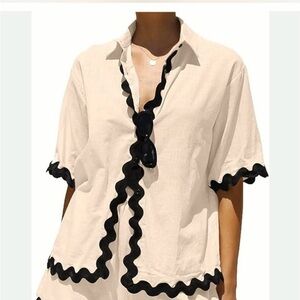 RICK RACK COTTON WAVE BENDING TRIM CLASSIC BUTTON SHIRT